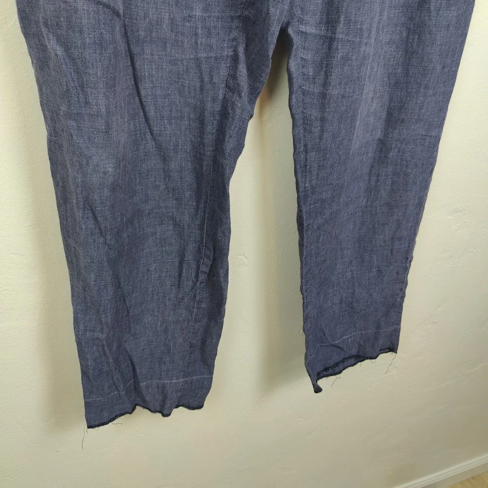 Ermenegildo Zegna Pants Mens‎ 58 Blue 100% Linen Straight Raw Hem Luxury